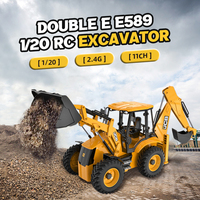 1/20 RC Car Double E 11CH Remote Control Excavator JCB Backhoe Loader Light Sound Construction Truck Model Electric Toy E589