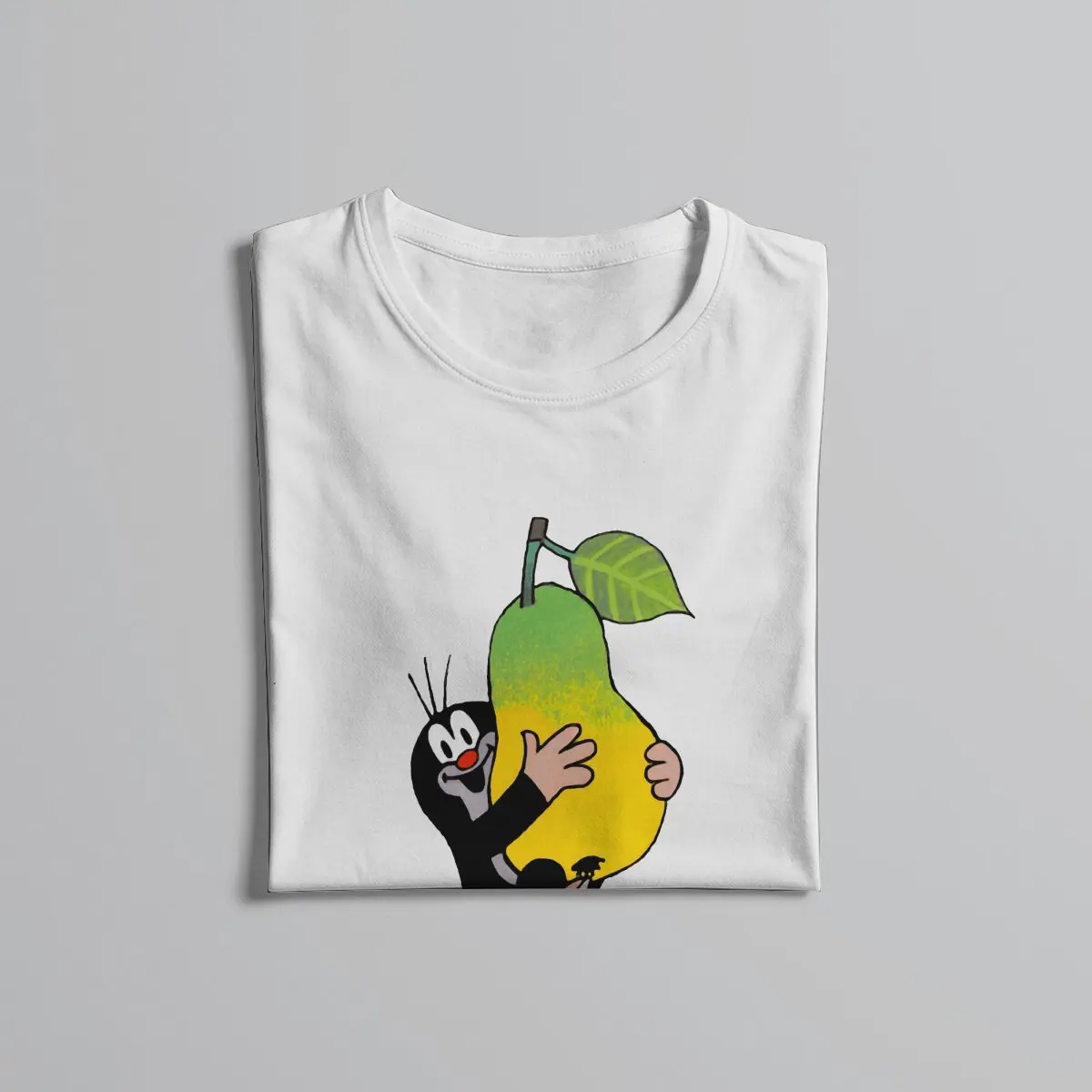 Krtek The Mole Holding a Pear Tshirt Graphic Men Tops Vintage Punk Summer Short Sleeve Harajuku T Shirt