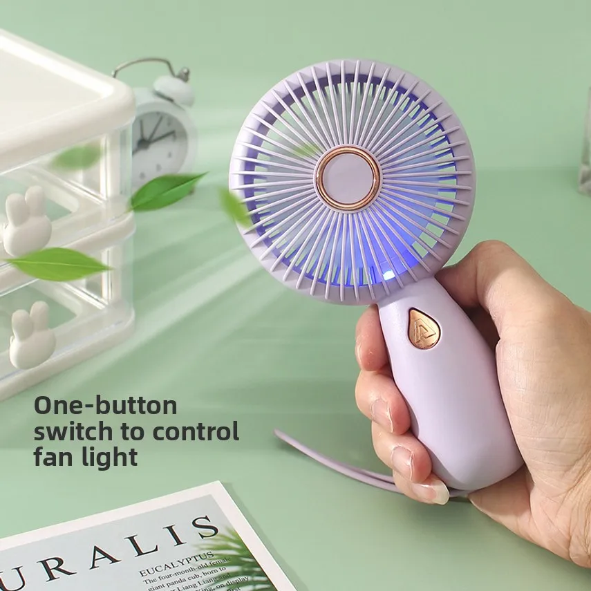 Simple Handheld Fan With Led Light, Portable Fan For Outdoor Use, Office, And Students, Usb Rechargeable Electric Fan