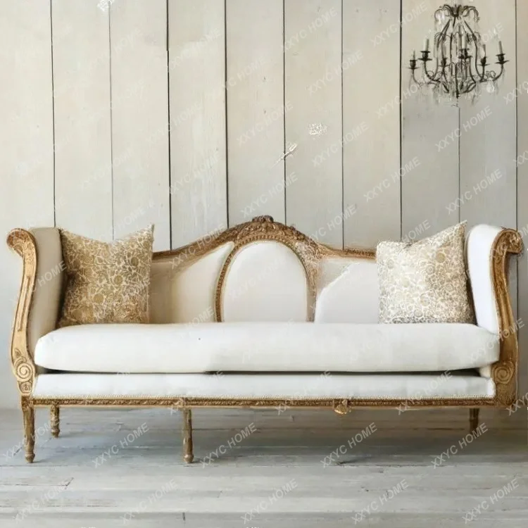 Solid wood carving flower sofa living room leisure sofa villa bed and breakfast sofaTJ