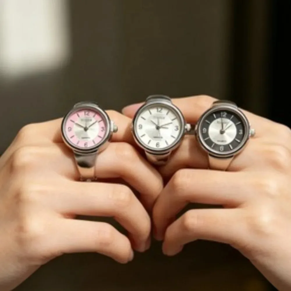 Punk Vintage Quartz Ring Watch Elastic Stretchy Finger Jewelry For Men Women Daily Fashion Accessory