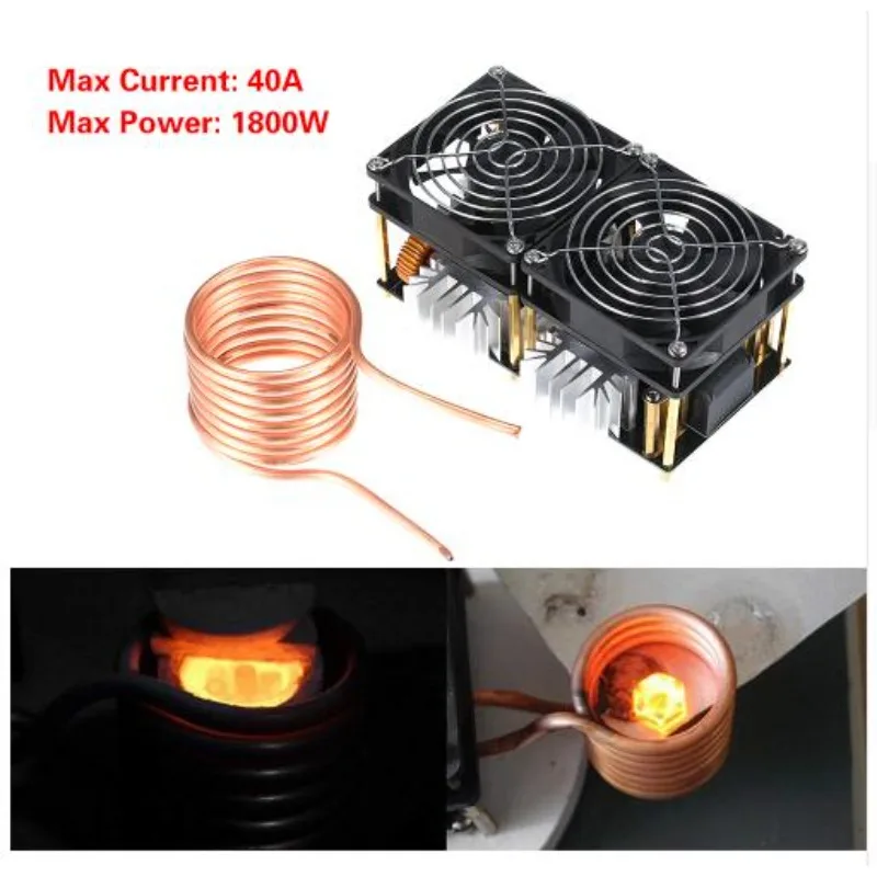 1800W ZVS No-Tap Induction Heater, High Frequency Quenching Melting, DC12-48V for Medium Frequency Furnace