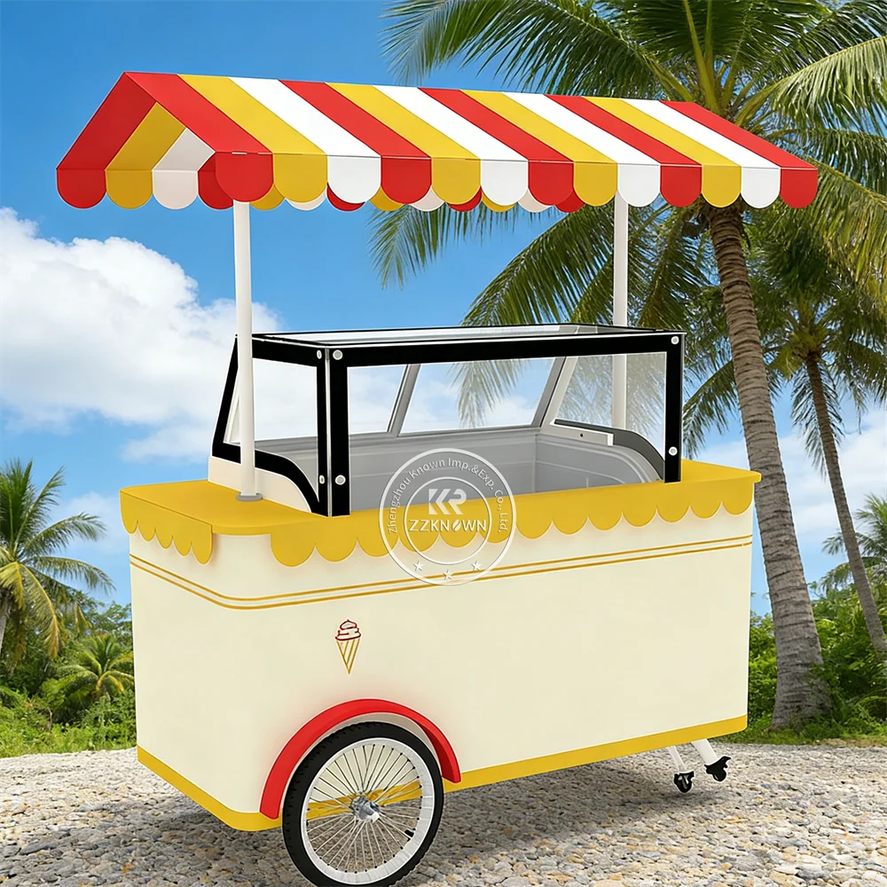 Portable Ice Cream Cart Premium Dessert Kiosk Snack Coffee Street Outdoor Mobile Dessert Push Cart For Street Festival