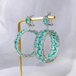 Luxury Circle Big Hoop Earrings Micro-inlay Sparkling Cubic Zirconia Fashion Women Party CZ Jewelry Wedding Bride Drop Earing