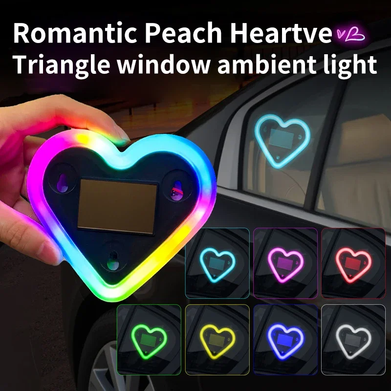 Car Love Light Solar Decorative Light Colorful LED Warning Light Triangle Window Rear Window Car Fun Atmosphere Light