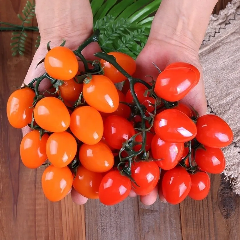 Fake Fruit Skewers Soft Plastic Fake Small Tomato Realistic Lifelike Tomato Model Handicrafts Tomatoes Ornament Photography Prop