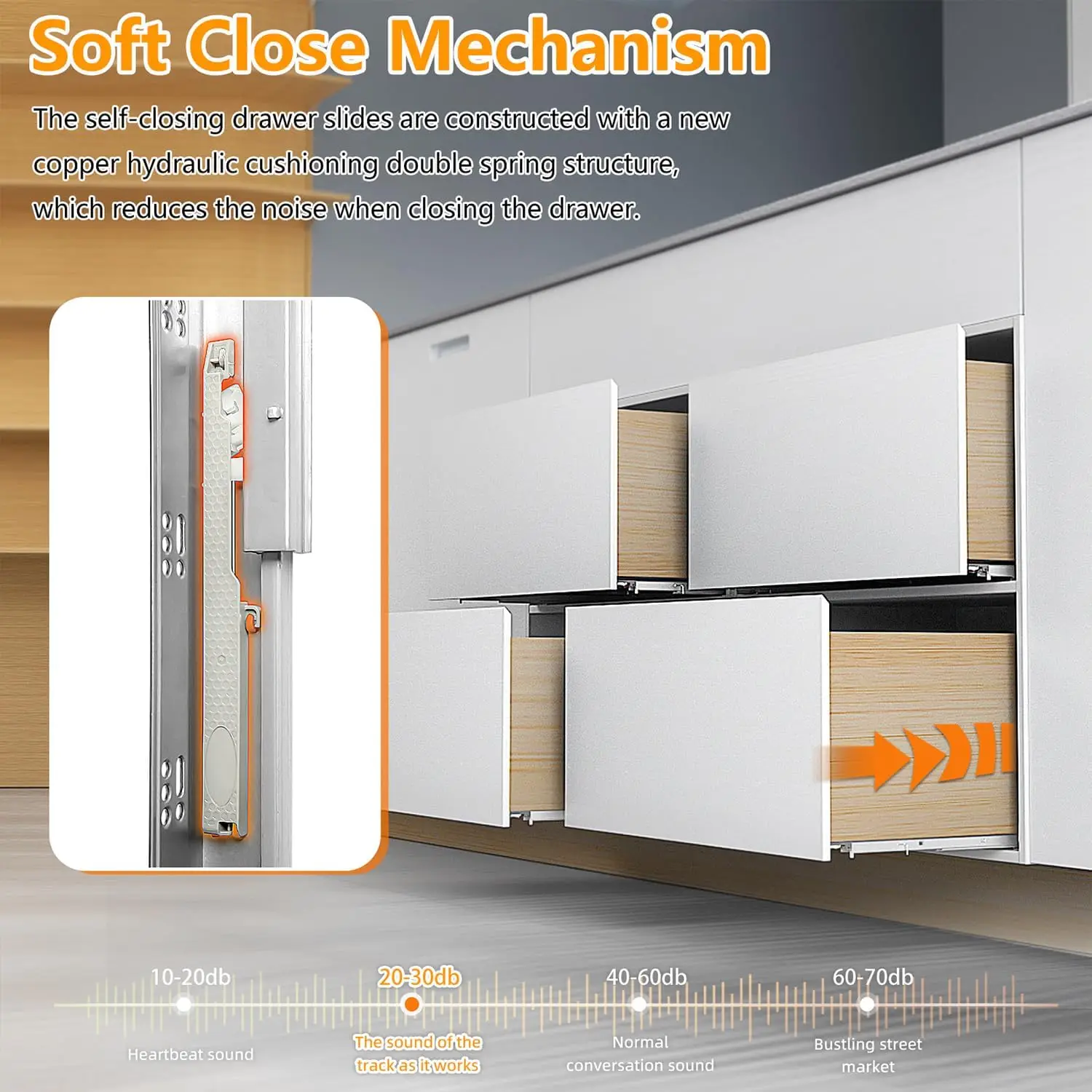 24 Inch Undermount Soft Close Drawer Slides Full Extension Concealed Bottom Mount Rails Locking Devices & Rear Mount Brackets 80LB Capacity Replacement Cabinet Hardware, 6 Pairs