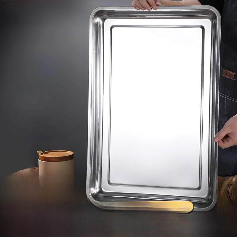 

Прямоугольный поднос из нержавеющей стали. Поднос для барбекю. Сервировочный поднос для домашнего использования. Длинная прямоугольная подготовка. Тарелка из нержавеющей стали. Обеденная...