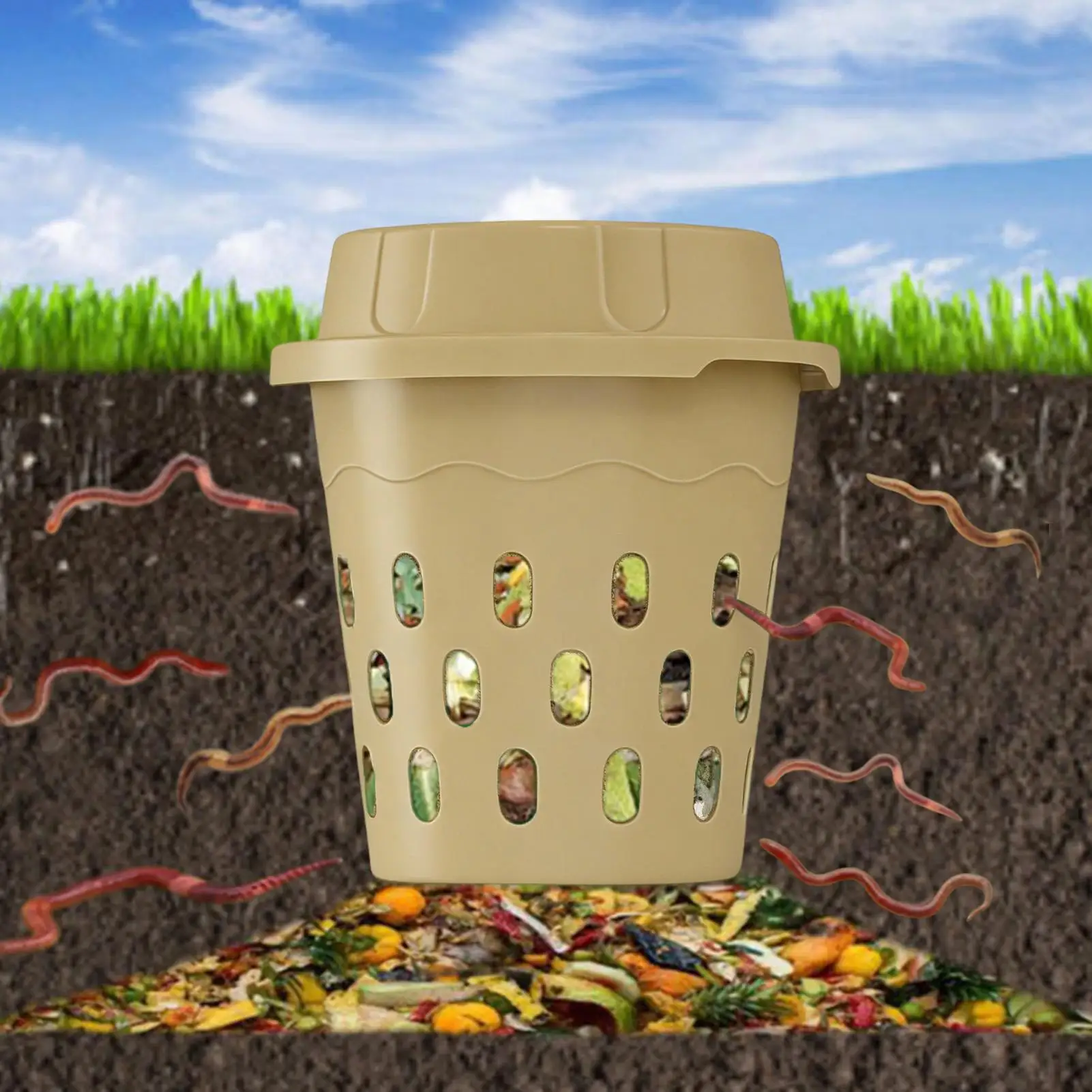 inground worm composter with ventilation holes inground compost bin for garden for backyard park raised bed vegetable plot