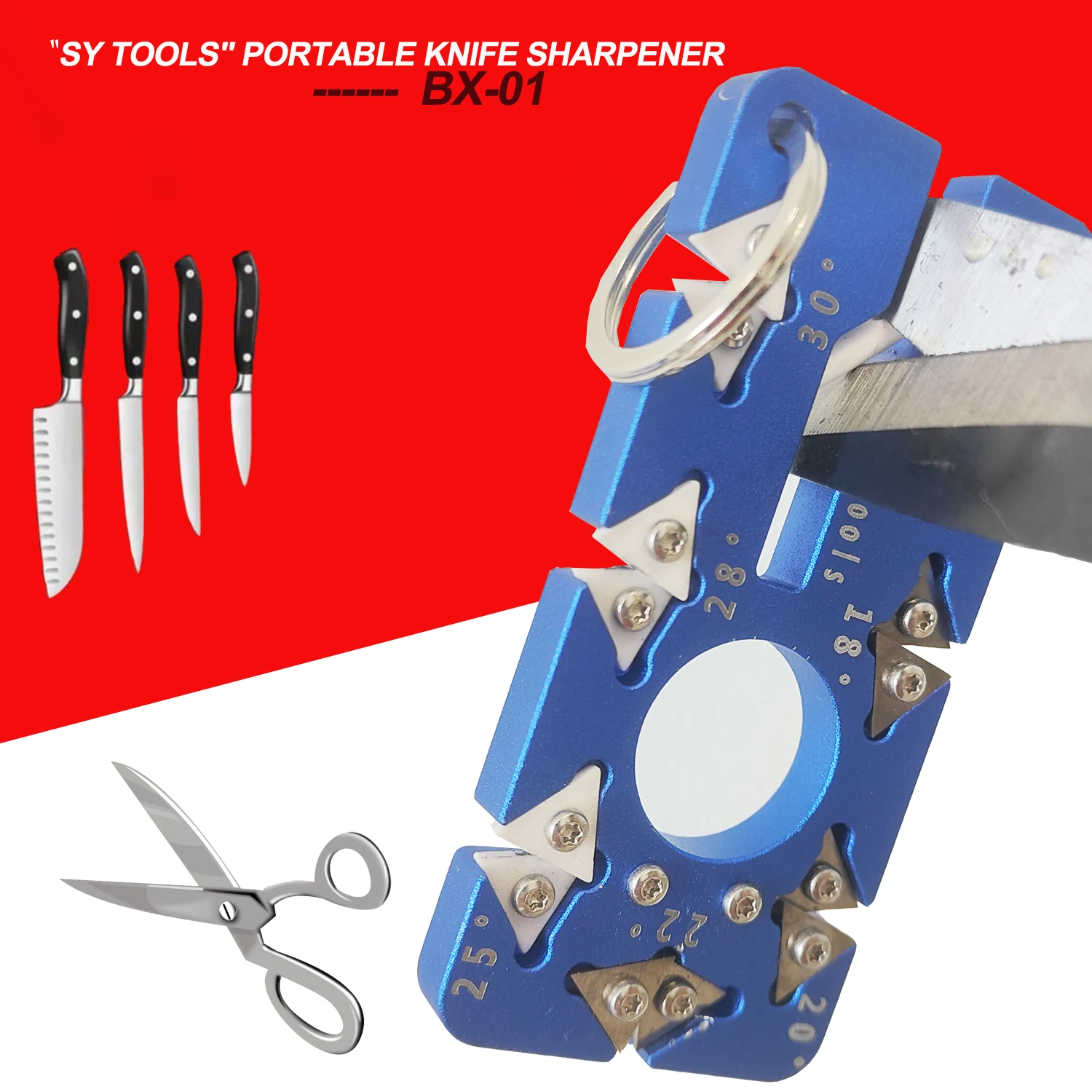 Aiguiseur de couteaux portable réglable à 7 angles, 15-30 ° , Céramique et acier au tungstène, alliage d'aluminium, pour couteaux de cuisine et d'extérieur