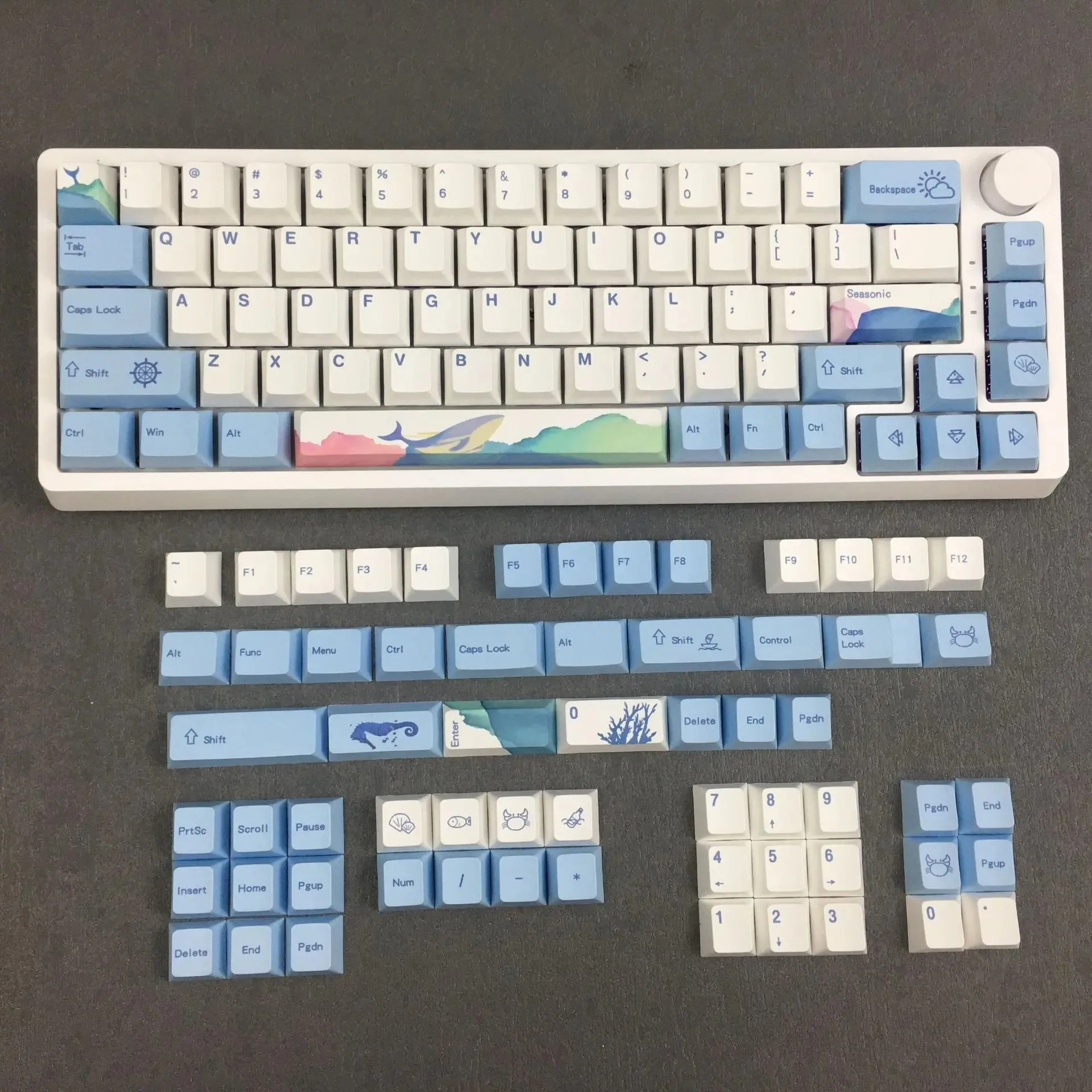 Ocean Whale Coral Sea Cherry Profile PBT Keycaps For Mx Switch Mechanical keyboard DYE-SUB Blue White Keycap custom DIY Key Caps