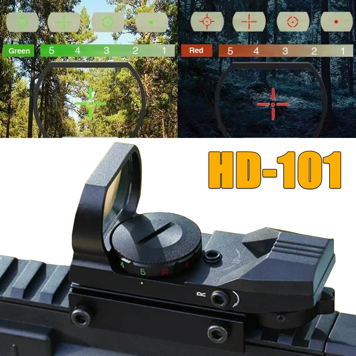 

Airsoft HD101 Reflex 4 Reticle Scope Collimator Adjustment Brightness Red Green Dot Sight RM Red Dot Scope Optics Holographic