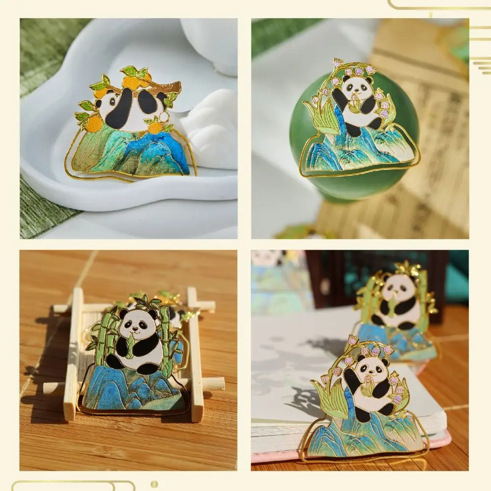 Exquisite Chinese Style Panda Bookmark Giant Panda Reading Metal Bookmark Hollow Lovely Book Clip Children Collection