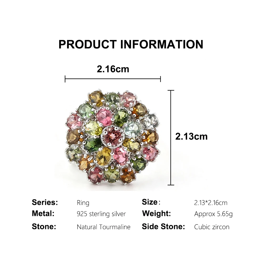 Light Luxury 925 Sterling Silver Women's Ring Natural Tourmaline October Birthstone Fine Jewelry for Anniversary Festival Gift - view 4