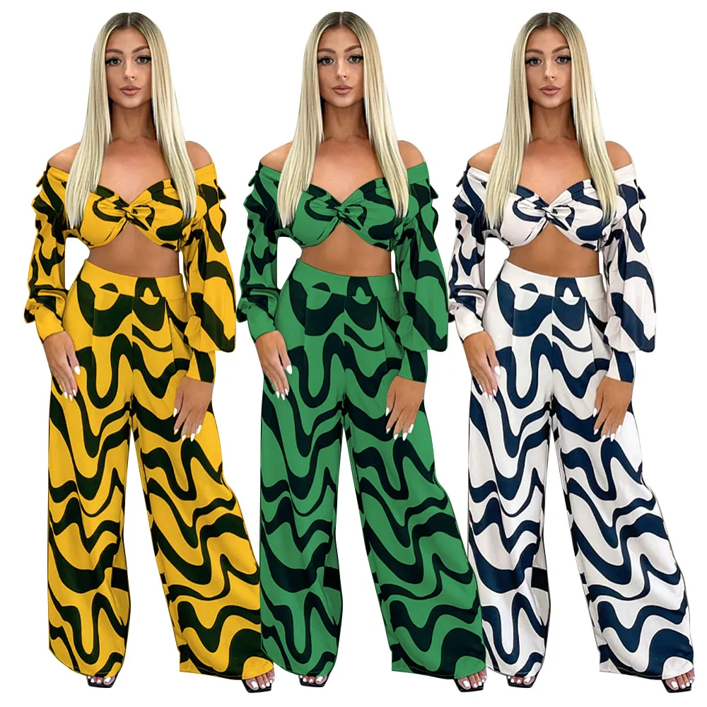 Ropa africana para mujer, conjunto de dos piezas de poliéster con estampado de manga larga, Top y pantalón largo, traje africano de otoño