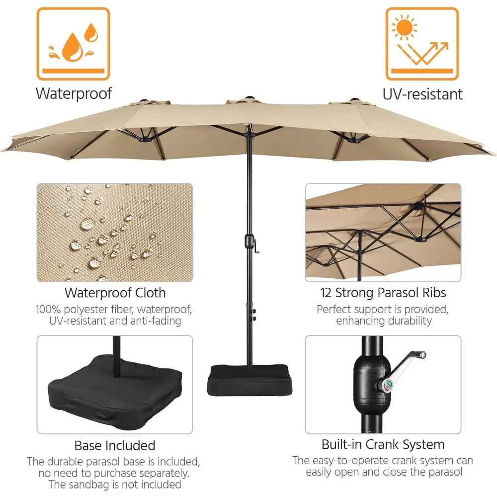 Patio Umbrella W/Base Included - Market Extra-Large Double Sided Umbrellas - Twin Size Patios Parasol, Patio Umbrellas & Bases