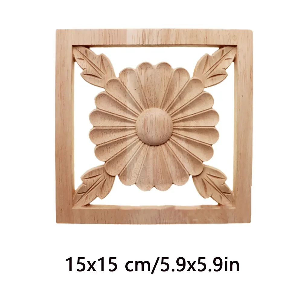 4PCS Square Rubber Solid Wood Wood Carved Decal Unpainted Onlay Applique Furniture Corners Home Door Decor Garden Accessories