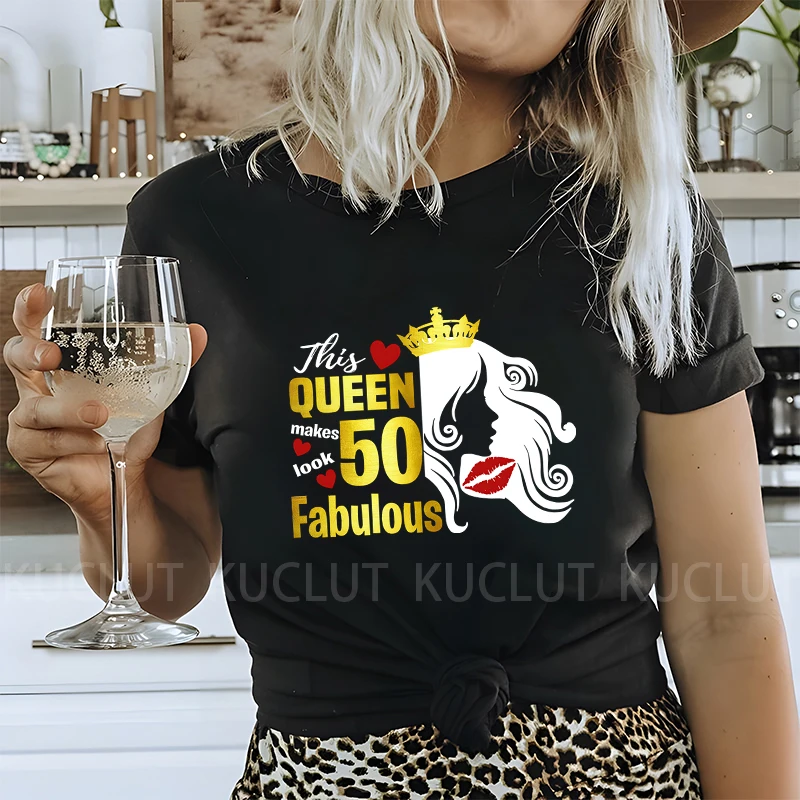 50th Fabulous Women T-Shirt Fashion Graphic Print Y2k Tops Harajuku Short Sleeve Tees Birthday Squad Party Crew Female Clothing