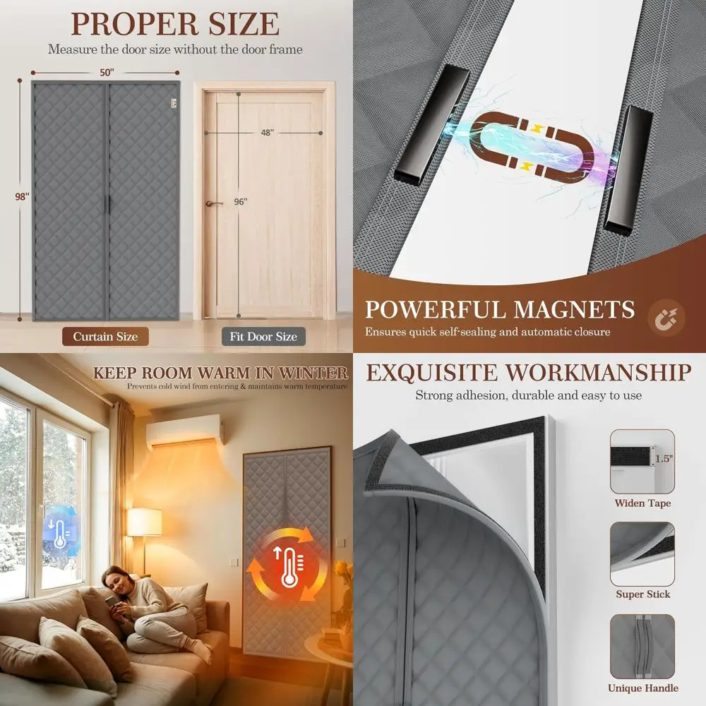 

Thermal Insulated Magnetic Door Curtain, 50 x 98, Weatherproof, Blocks Cold Drafts, Gray