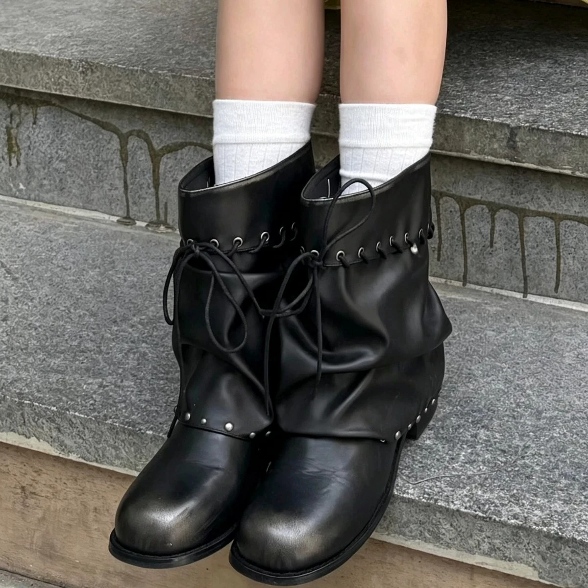 Designer Women's Boots Chunky Fashion Mid Calf Shoes  Winter New Chelsea Boots Walking Trend Goth Leather Mujer De Botas