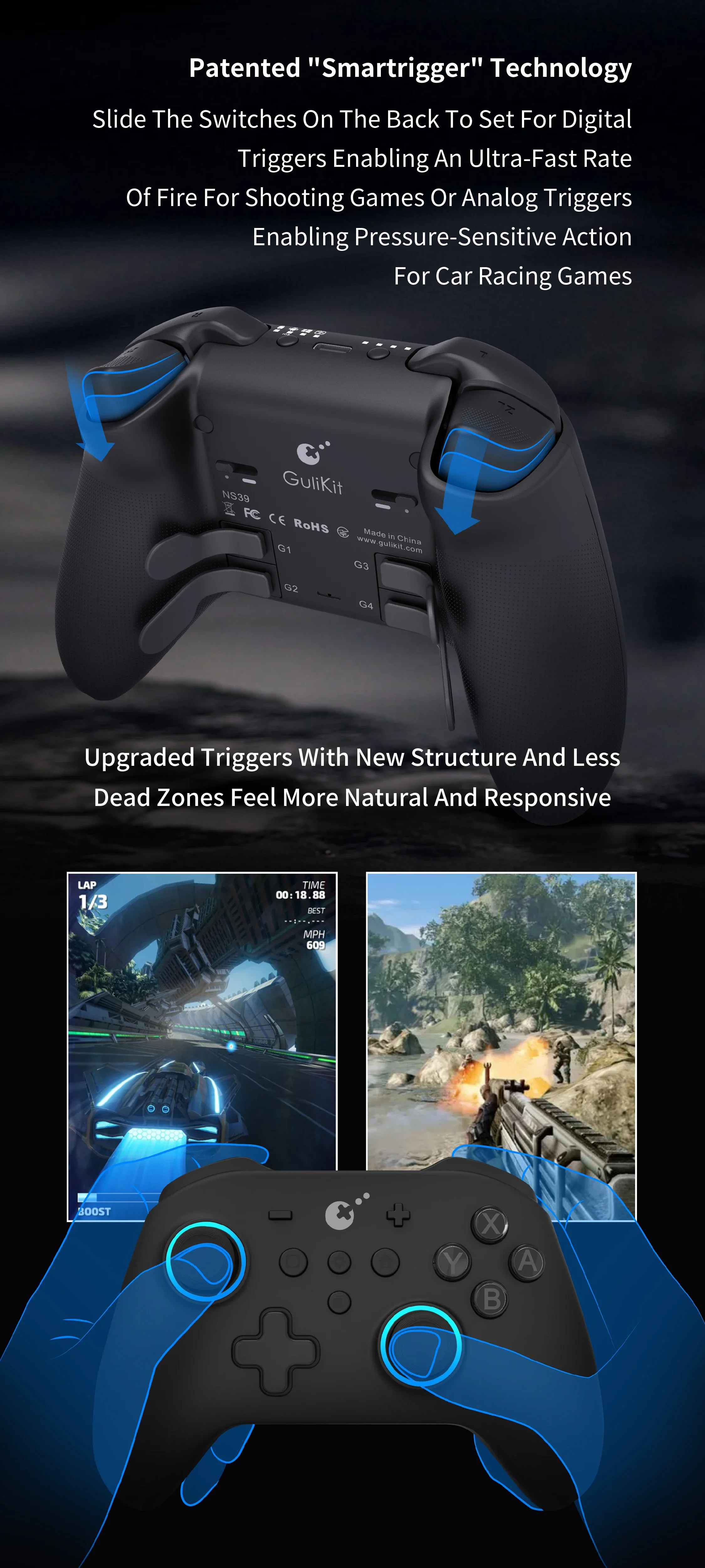 GuliKit KK3 / KK3 Pro / KK3 MAX Kabelloser Controller TMR Joysticks Triggers KingKong Gamepad für Nintendo Switch Windows Android – Detail 20