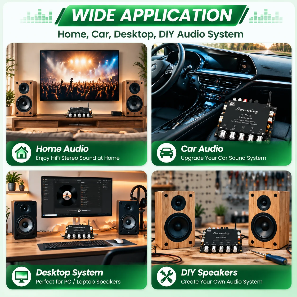 YS-TB21/TB21H 2.1CH Bluetooth 5.0 Amplifier Board 50W*2+100W HiFi Stereo Audio Power Amplifier Dual MIC DIY Speaker
