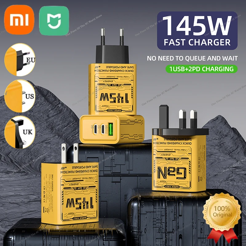 Xiaomi 145W Fast Charger PD USB Charger Quick Phones Charge Adapter For iPhone Samsung Huawei 3 Ports EU/US/UK Plug Wall Adapter