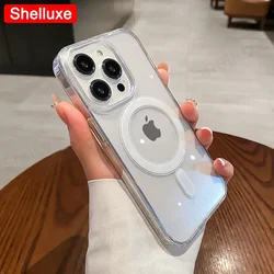 For Magesafe Magnetic Transparent Wireless Charge Case Shelluxe For iPhone 16 15 14 Plus 13 12 Mini 11 Pro Max PC Phone Cover