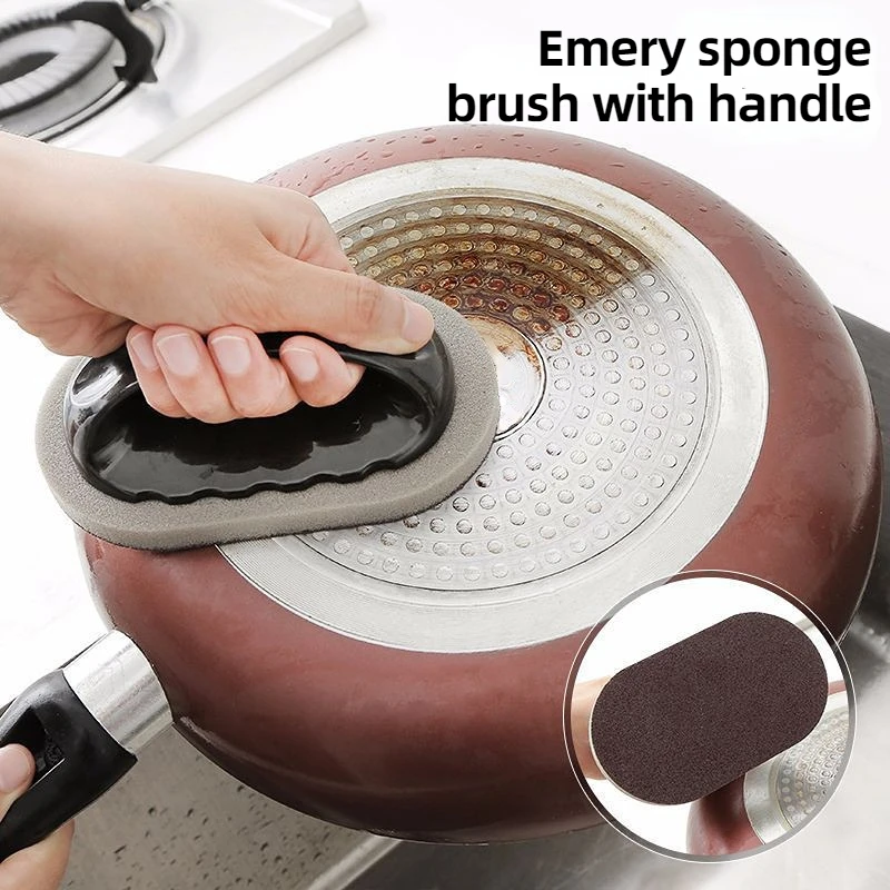 Kitchen Pot Brush With Handle Iron Rust Removal Emery Sponge Wipe Reusable And Washable Scrub Brush Bathroom Kitchen Accessories