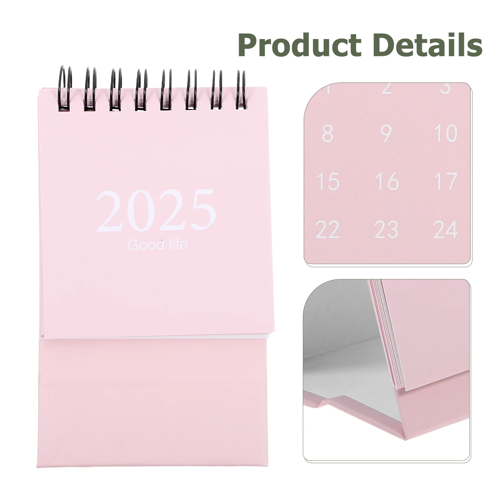 Calendario decorativo de escritorio para uso diario, calendario pequeño rosa para oficina, 1040x760x570cm, 2025