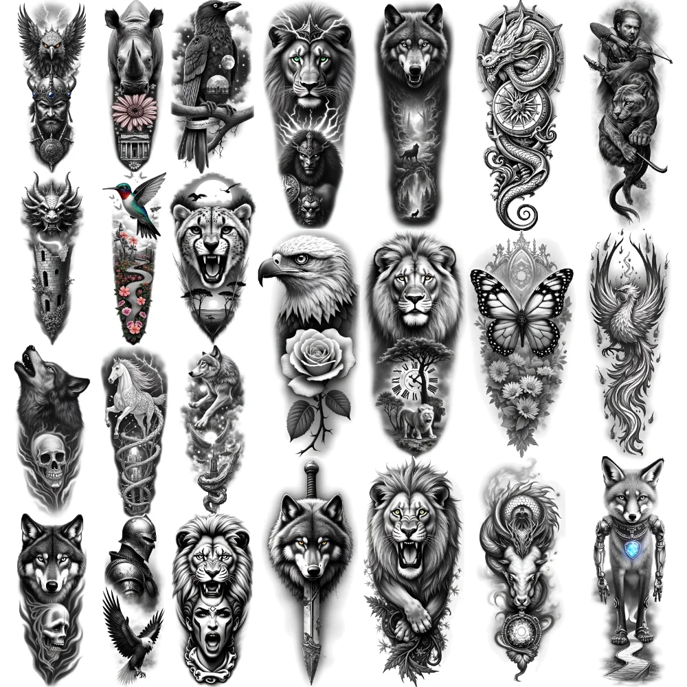 

12pcs Temporary Tattoo Butterfly Realistic Temporary Tattoos Eagle Dragon Black And Grey Realism Unicorn For Male Arm