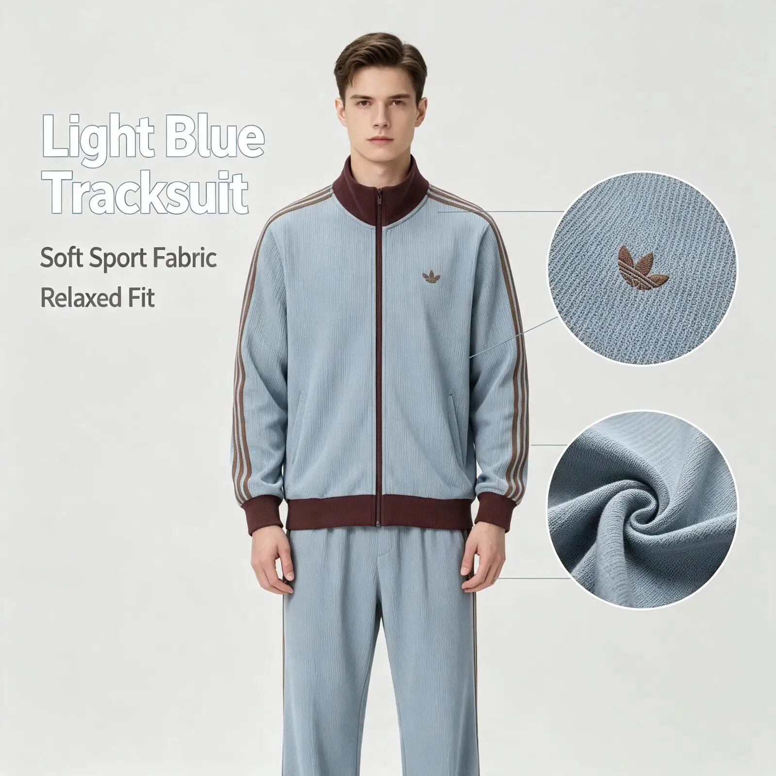 Adidas Light Blue Tracksuit Women 2-Piece Soft Breathable Casual Sport Set Top Sweatpants LoungewearKy5770