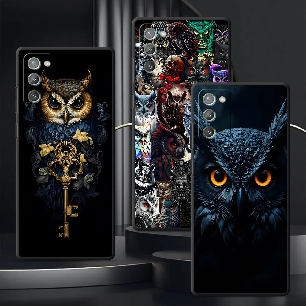Funda negra para Samsung Galaxy Note 20 Ultra 5G 10 Plus 9 TPU funda de teléfono Animal mascota lindo búho M12 J4 J6 Plus J7 J8 J5 Prime Shell