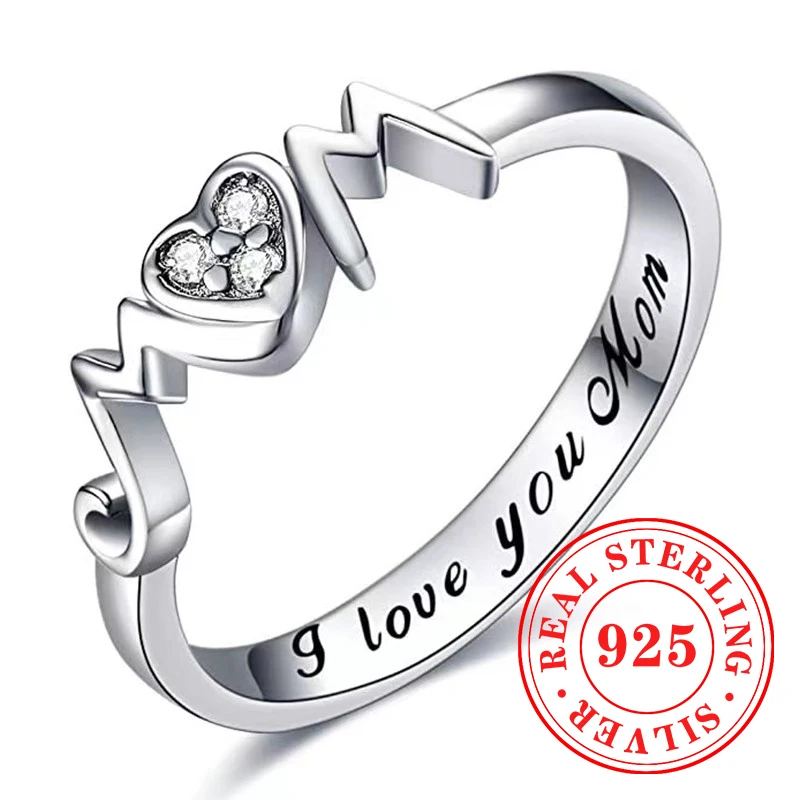 Huitan-anillos de Plata de Ley 925 con diseño de corazón para mujer, accesorio para dedo de mamá, regalos significativos para el día de la madre