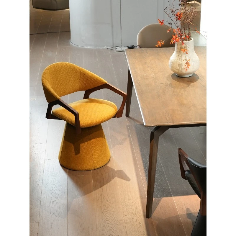 كرسي طعام دوار بسيط ومسند ظهر منزلي لغرفة المعيشة وكرسي فردي مصمم خفيف فاخر وخشب صلب عالي الإحساس #2