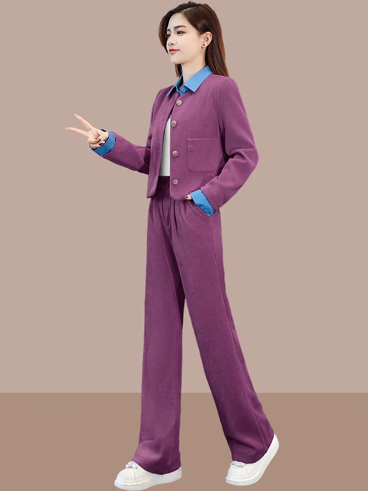 Insozkdg Fashion Ladies Pantsuit Women Office Business Work Wear Blazer + Trousers Purple 2 Piece Set Female Clothes Outfits