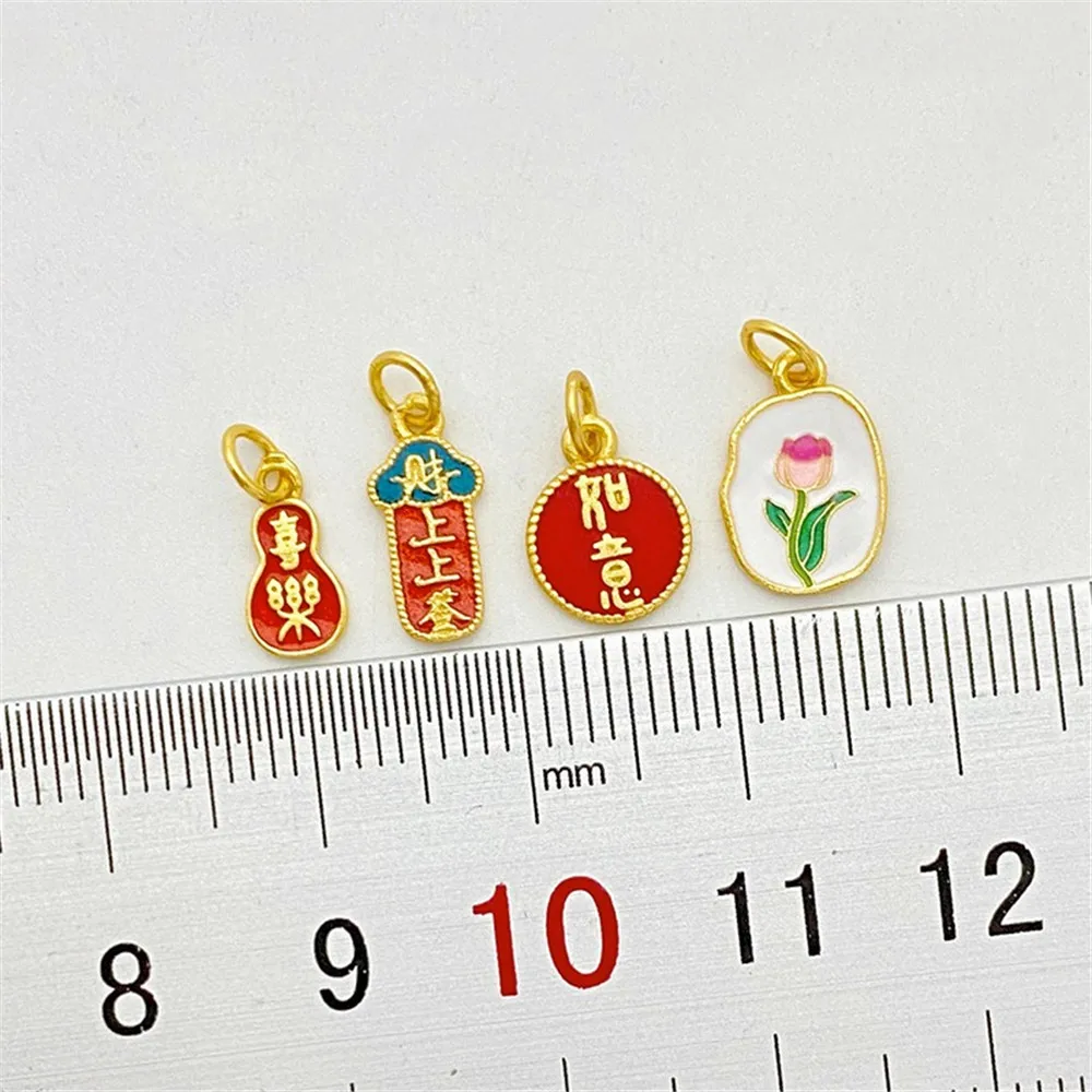S925 ancient method silver plated gold with blue enamel pendant, DIY bracelet and necklace jewelry material accessories