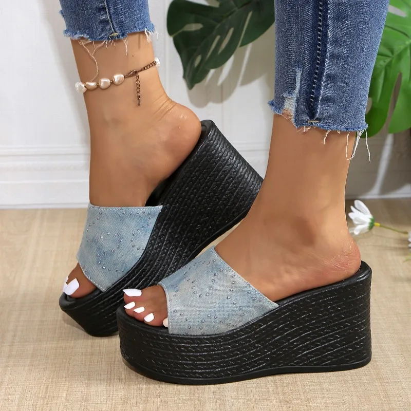 2025 New Women Platform Beach Slippers High Heels Wedges Sandals Summer Shoes Women Shoes Thick Slides Sexy