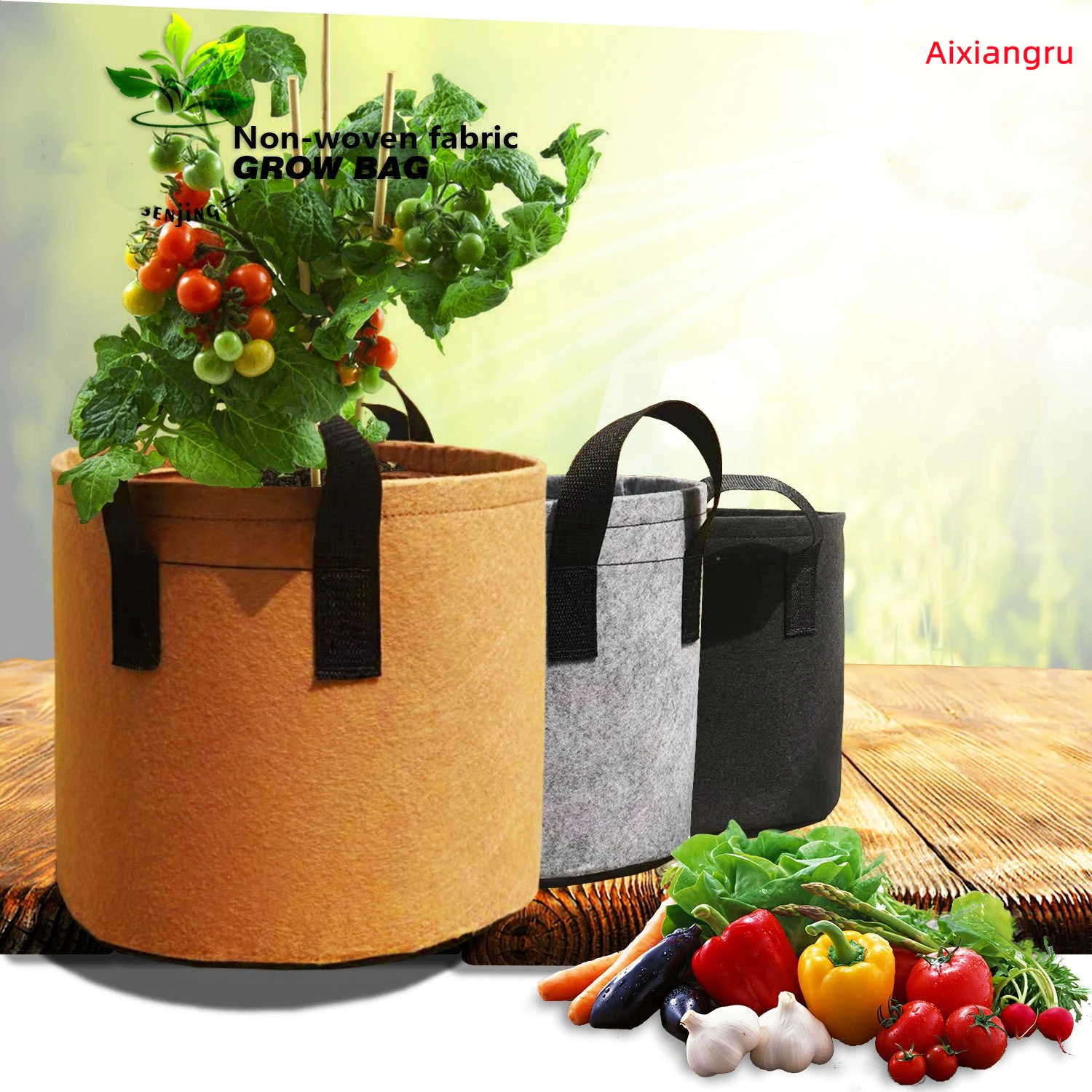 

Aixiangru-Energy Vegetables Planting Bag, 12 Gallon, Non-Woven Fruit Grow Bag, Fabric Grow Pot, Home Garden Strawberry Plant Pot