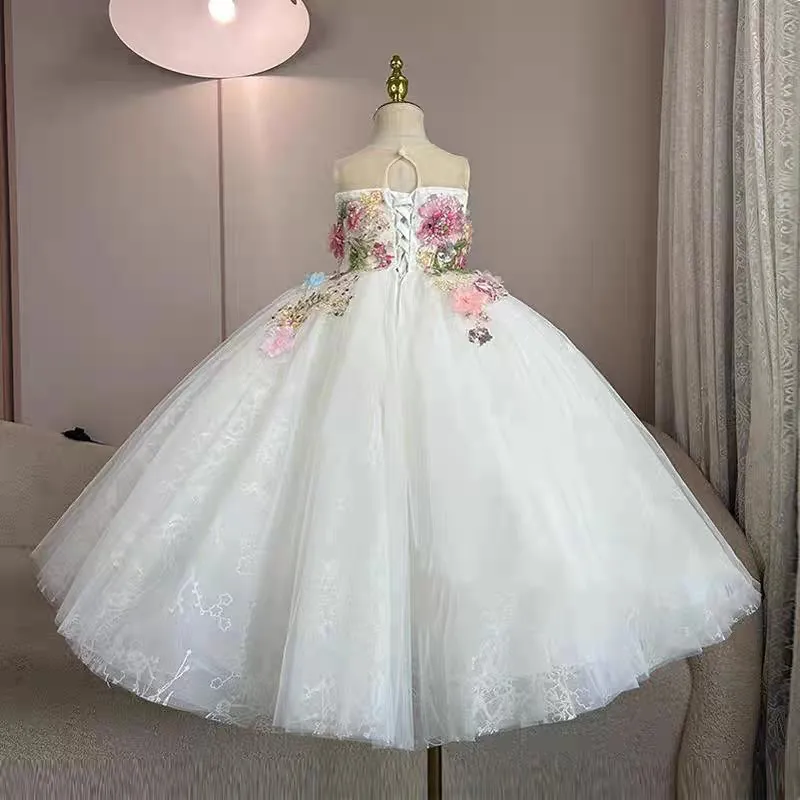 Flower Fairy Children's Dress2025Spring New Sweet Cute Children's 3D Flower French Princess Dress