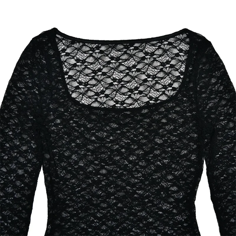 Conjunto de dos piezas apiladas de encaje transparente para mujer, traje de Falda plisada con cuello cuadrado, vestido largo blanco y negro, chica picante, lo más nuevo en Stock