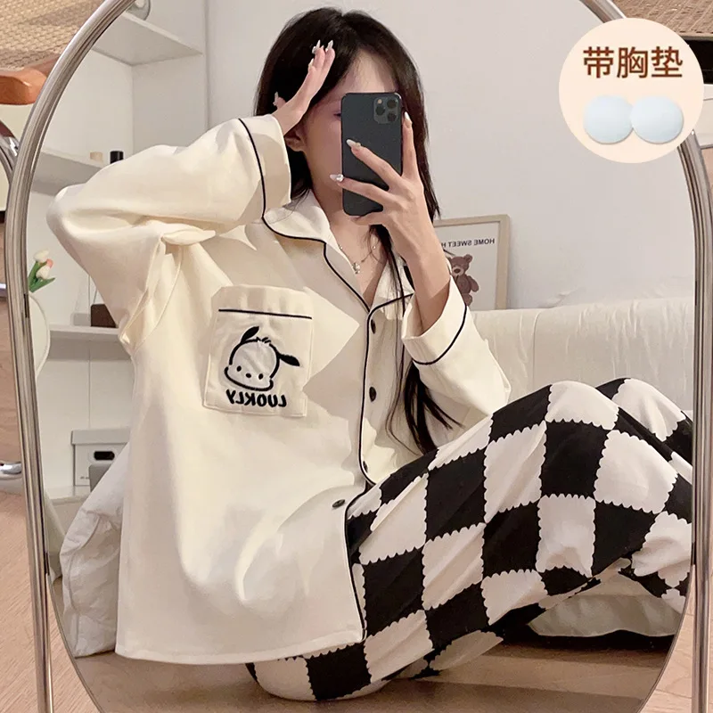 

Sanrio аниме фигурка Pochacco милый костюм весенний хлопковый кардиган с героями мультфильмов домашняя одежда аниме повседневная ночная рубашка милые топы для девочек пижамы