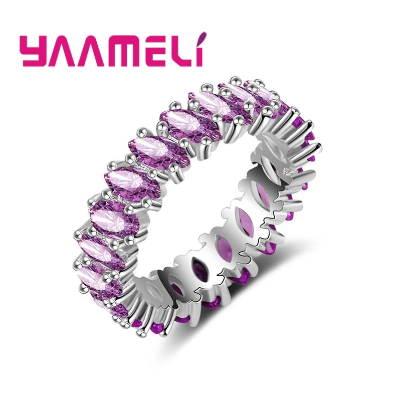 Latest Design Full Colorful Cubic Zirconia Crystals Simple Round 925 Sterling Silver Color Trendy Finger Ring For Women Party