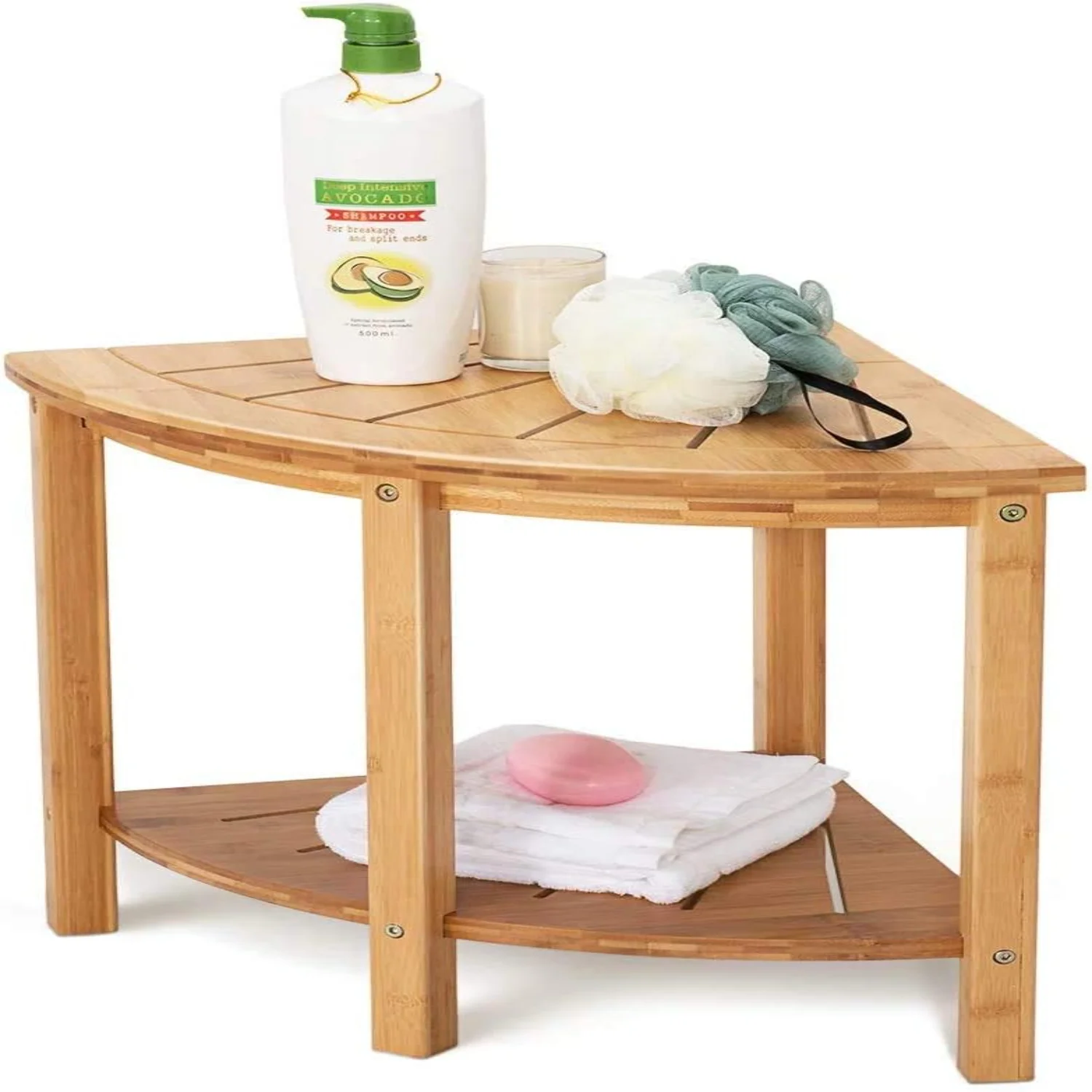 Bamboo Shower Bench with Shelf, Non-Slip Feet, Indoor/Outdoor Use