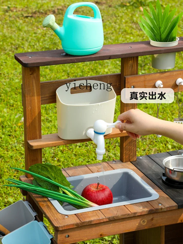 XL cocina de madera al aire libre juguetes para jugar a las casitas jardín de infantes huerto campo de verduras utensilios de cocina herramientas