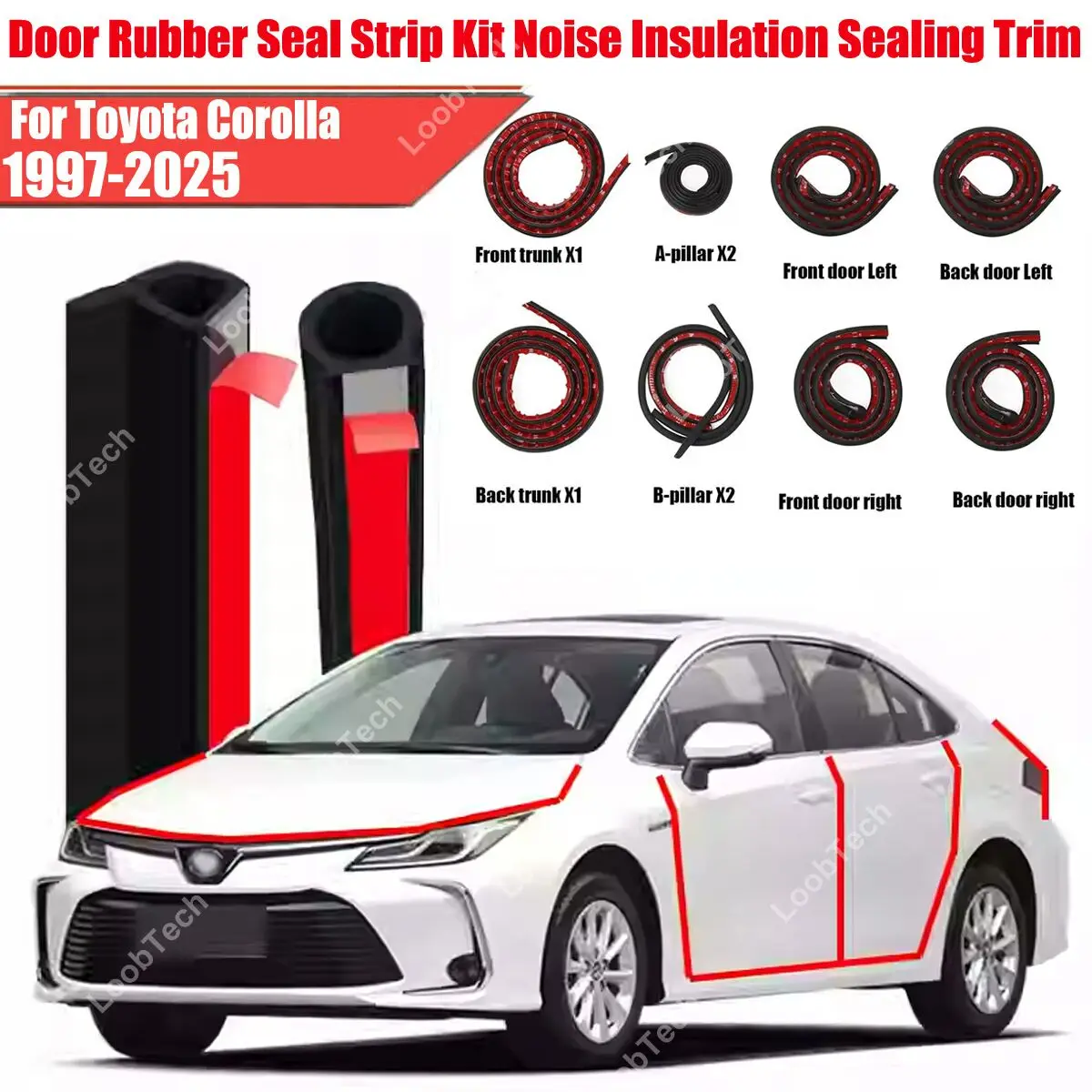 

Door Seal Strip Kit Rubber Weather Draft Wind Noise Reduction For Toyota Corolla Self Adhesive Engine Cover Soundproof Strip
