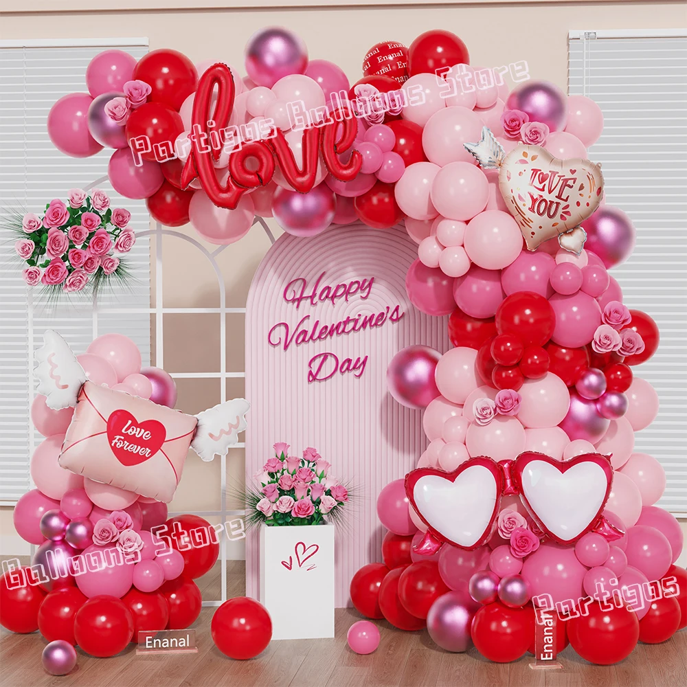 

Pastel Red Valentine's Day Balloon Garland Kit LOVE Heart Foil Balloon Bridal Shower Wedding Anniversary Birthday Party Decor