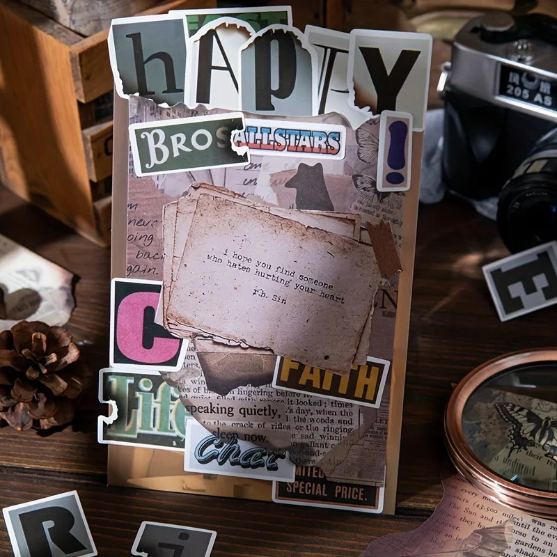 55 Sheets Retro Classical Style English Words Material Paper for Scrapbooking DIY Decorative Collage Journaling