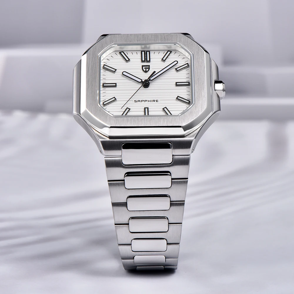 PAGANI DESIGN ساعة كوارتز ساعة رجالي فاخرة مضيئة ساعة رجالي الفولاذ المقاوم للصدأ مقاوم للماء ساعة اليد AR الياقوت مرآة على مدار الساعة