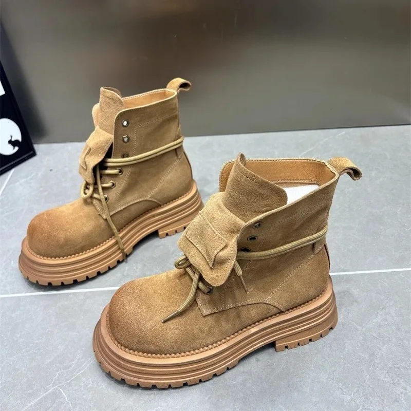 

Suede Women's Boots 2025 Autumn/Winter New Style British Style Thick-soled Height-increasing Ankle Boots Retro Women's Shoes